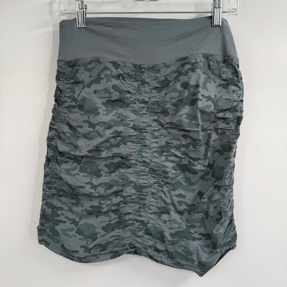 XCVI Wearables Midi Skirt Womens XS Gray Camo Ruched Stretch Pull On Casual